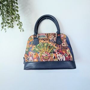 Pineda Covalin Mexico Silk Bag With Navy Leather Trim
